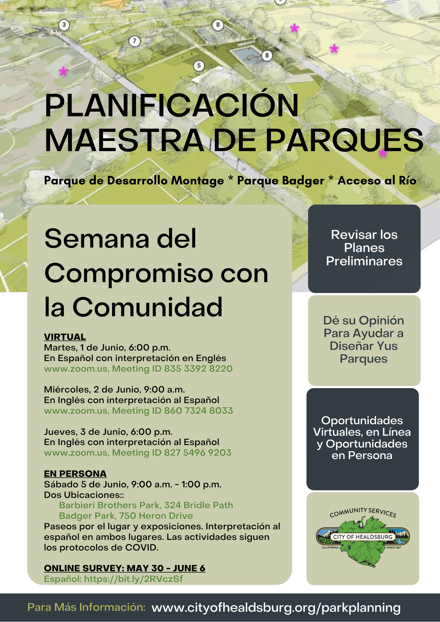 Park Planning Community Engagement Flyer Spanish